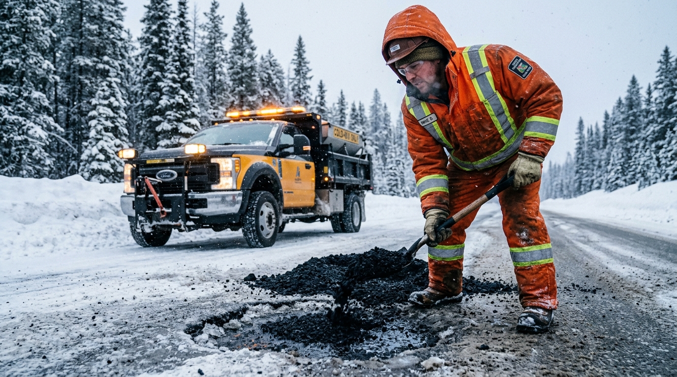 Sub-zero freezing blizzard asphalt application down to -20C