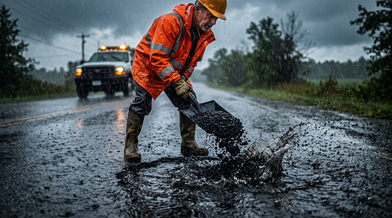 Heavy rain and standing water resistant asphalt application
