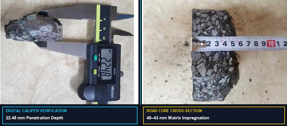 Korea Expressway Corporation test cores confirming penetration of at least 42mm depth