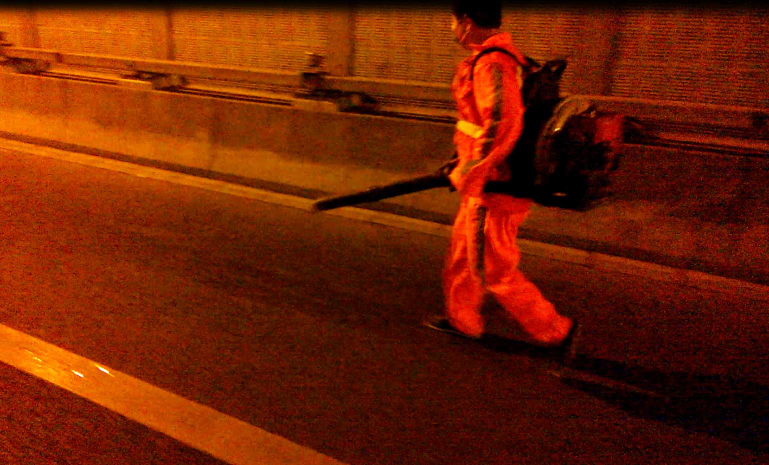 Step 1: Clean road surface with high-power air blowers