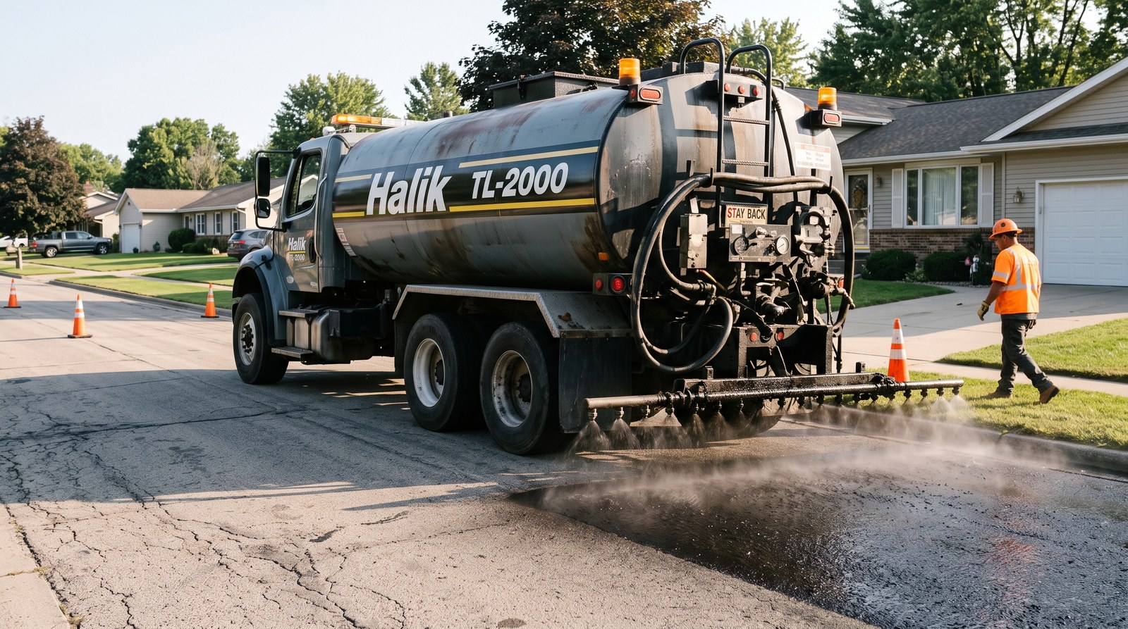 Step 2: Spray TL-2000 from distributor truck at approx. 0.8-1.0 kg/m2